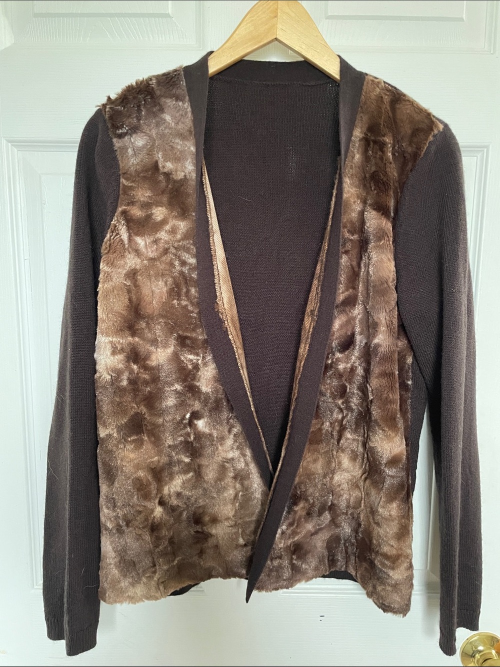 Joe Fresh Brown Faux Fur-Front Open Cardigan
